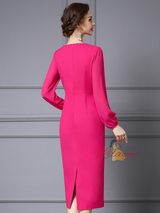 Fuchsia Long Sleeve Beading Mother Of The Bride Dress