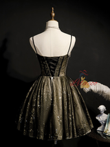 Black Tulle Sequins Beading Homecoming Dress