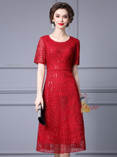 Sequins Short Sleeve Mother Of The Bride Dress
