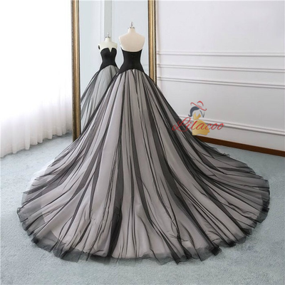 Black Satin Tulle Strapless Wedding Dress