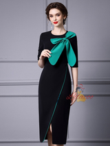Black Short Sleeve Split Mother Of The Bride Dress