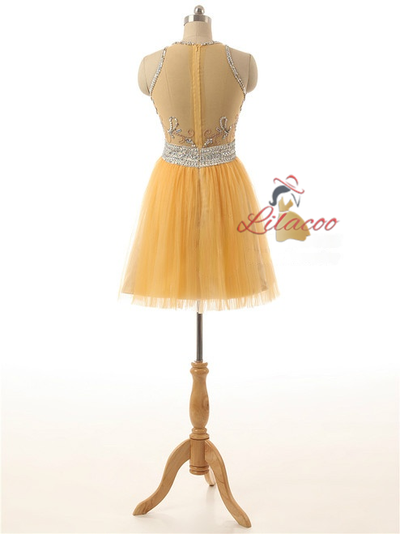 Yellow Tulle Beading Crystal Homecoming Dress