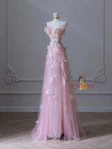Pink Tulle Sequins Appliques Prom Dress