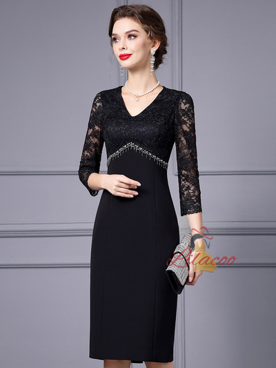 Black V-neck Beading Mother Of The Bride Dress