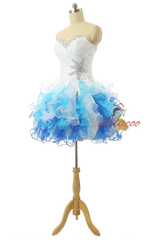 White Blue Organza Beading Homecoming Dress