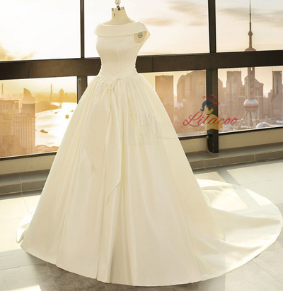White Satin Backless Wedding Dress