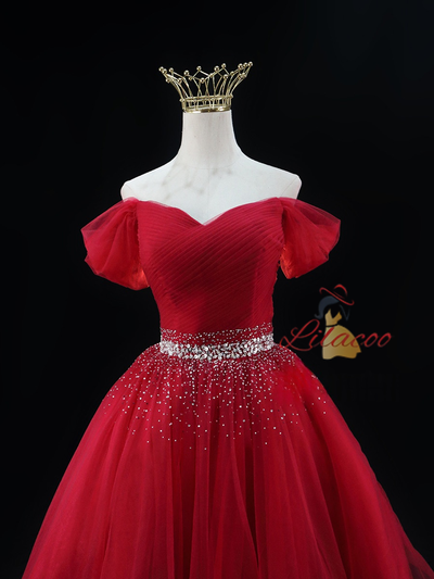 Burgundy Tulle Pleats Beading Sequins Homecoming Dress