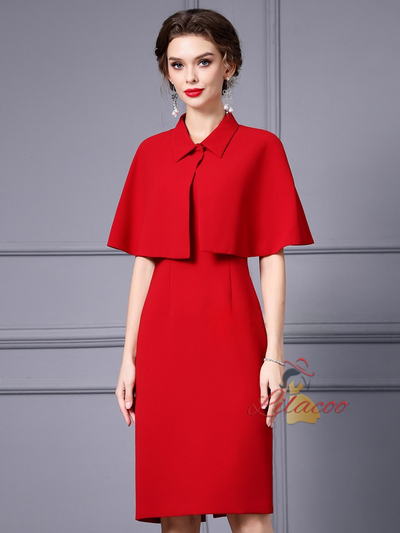 Red Shawl Sleeve Mother Of The Bride Dress