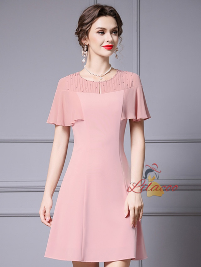 Pink Scoop Neck Beading Mother Of The Bride Dress