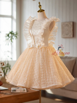 Champagne Tulle Bow Homecoming Dress
