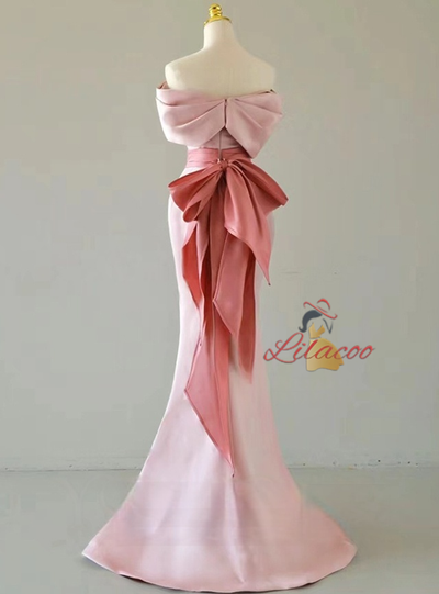 Pink Mermaid Off the Shoulder Bow Prom Dress