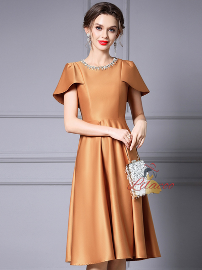Caramel Satin Beading Mother of the Bride Dress