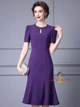Purple Short Sleeve Beading Mother Of The Bride Dress