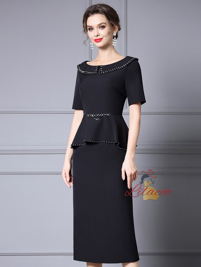 Black Short Sleeve Beading Mother Of The Bride Dress