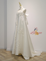 White Satin Loose Flower Wedding Dress