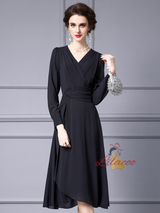 Black Long Sleeve V-neck Mother Of The Bride Dress