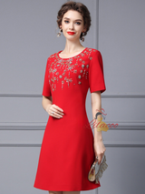 Red Short Sleeve Sequins Mother Of The Bride Dress