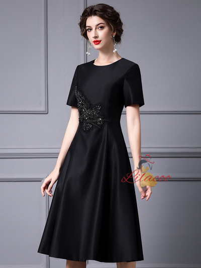 Red Satin Short Sleeve Mother Of The Bride Dress