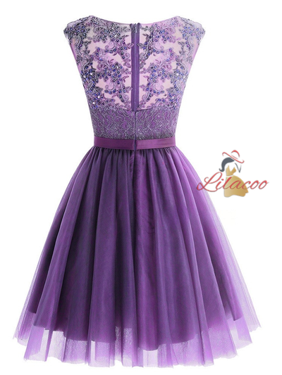 Purple Tulle Lace Appliques Homecoming Dress