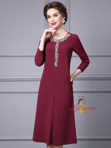 Burgundy Long Sleeve Beading Mother Of The Bride Dress