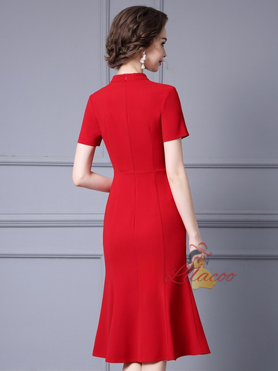 Red Short Sleeve Beading Mother Of The Bride Dress
