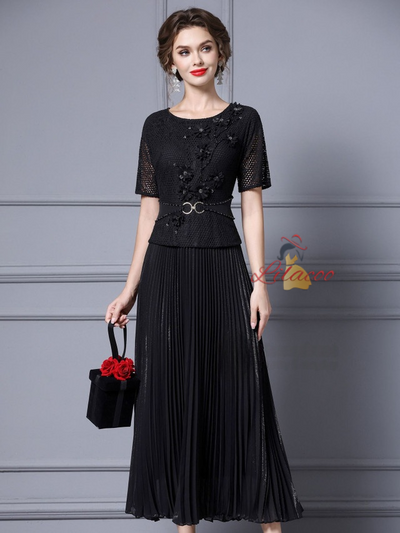 Pink Short Sleeve 3D Flower Mother Of The Bride Dress