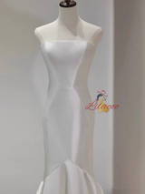 White Mermaid Satin Strapless Wedding Dress