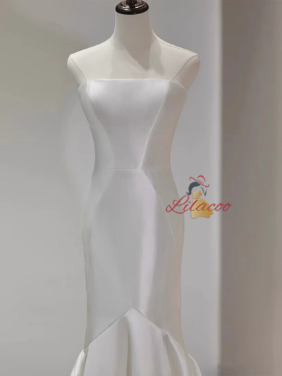 White Mermaid Satin Strapless Wedding Dress
