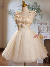 Champagne Tulle Straps Bow Homecoming Dress