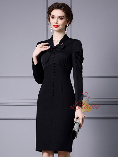 Black Long Sleeve Mother Of The Bride Dress