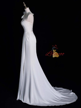 White Mermaid One Shoulder Pleats Wedding Dress