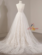 White Mermaid Tulle Lace Strapless Wedding Dress