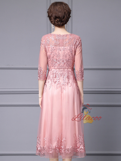 Pink Tulle Lace Beading Mother Of The Bride Dress