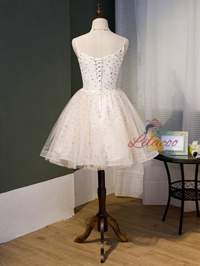 White Tulle Star Sequins Homecoming Dress