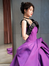 Purple Satin Straps Pleats Prom Dress