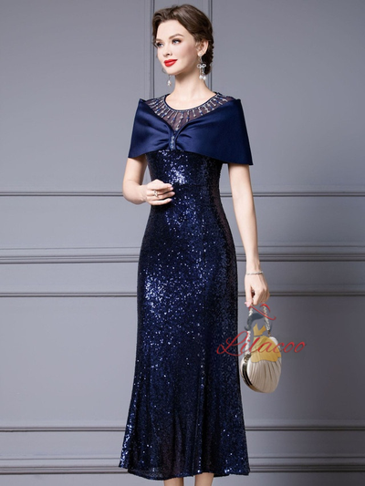 Gold Sequins Beading Crystal Mother Of The Bride Dress