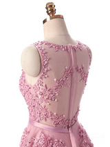 Pink Tulle Lace Beaded Homecoming Dress