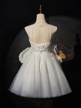 White Tulle Lace 3D Flower Wedding Dress