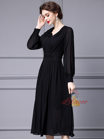 Black V-neck Mother Of The Bride Dress