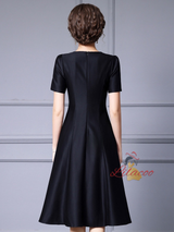 Black Satin Short Sleeve Mother Of The Bride Dress