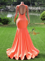 Orange Mermaid Backless Prom Dress