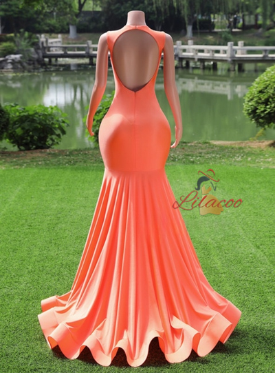 Orange Mermaid Backless Prom Dress