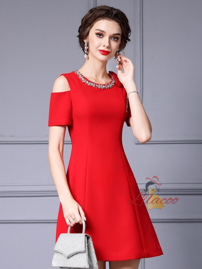 Red Short Sleeve Beading Mother Of The Bride Dress