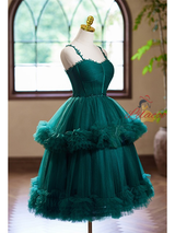 Green Tulle Spaghetti Straps Homecoming Dress