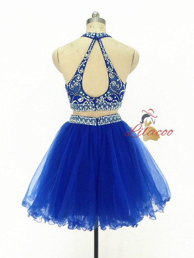Red Two Piece Backless Homecoming Dress