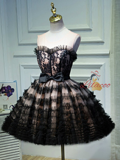 Black Tulle Lace Strapless Homecoming Dress