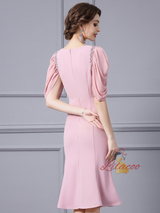 Pink Short Sleeve Beading Mother Of The Bride Dress