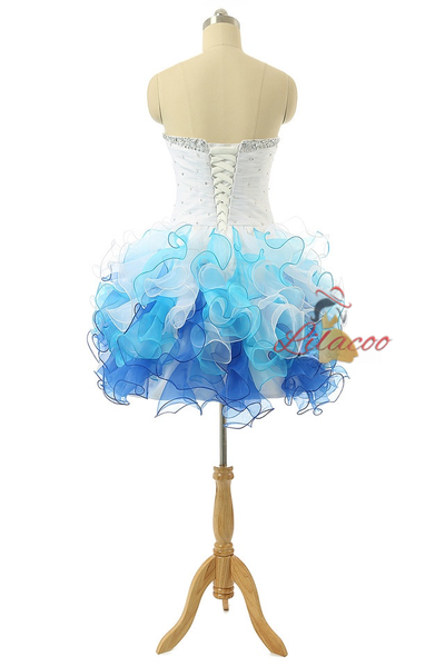 White Blue Organza Beading Homecoming Dress