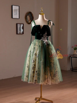 Green Tulle Sequins Straps Homecoming Dress