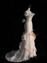 White Mermaid Sequins Beading Wedding Dress